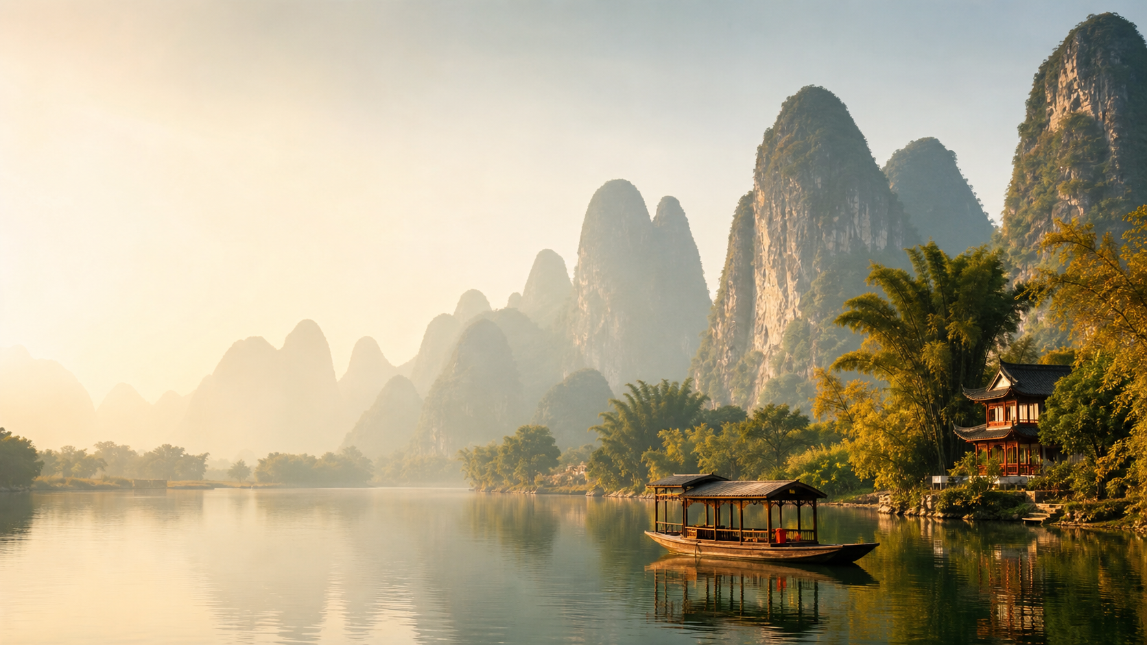 Sông núi Quế Lâm trong sương sớm